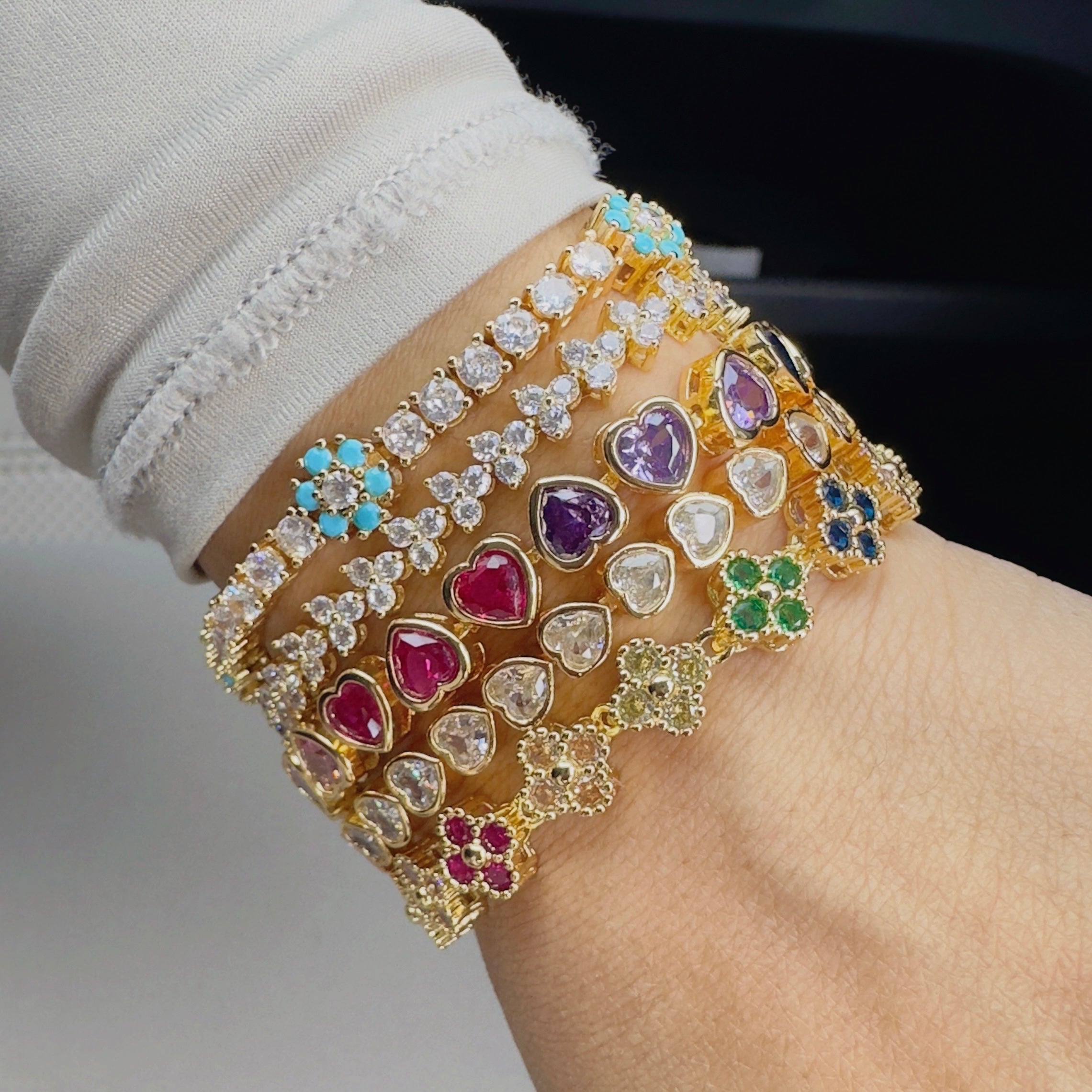 Rainbow Hearts Tennis Bracelet