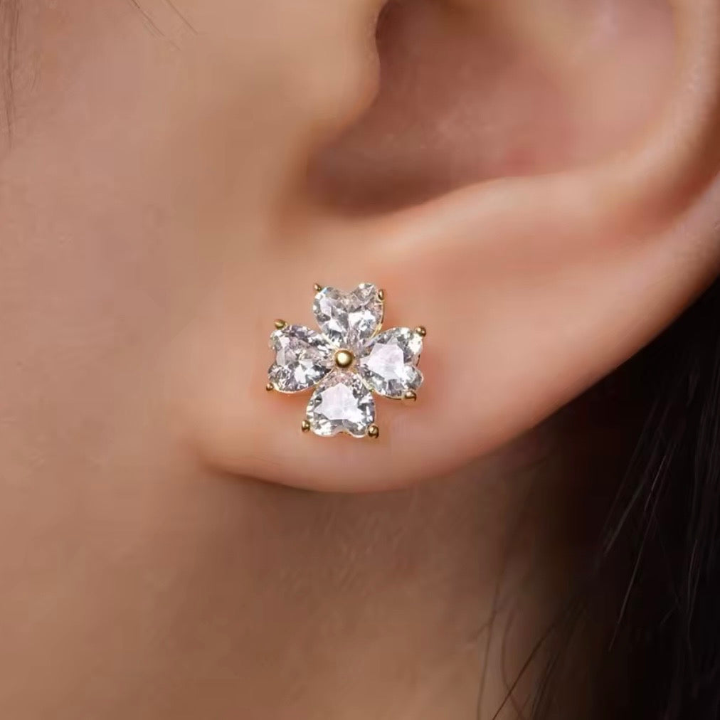 4 CTW Heart-Cut Moissanite Clover Earrings | 925 Sterling Silver