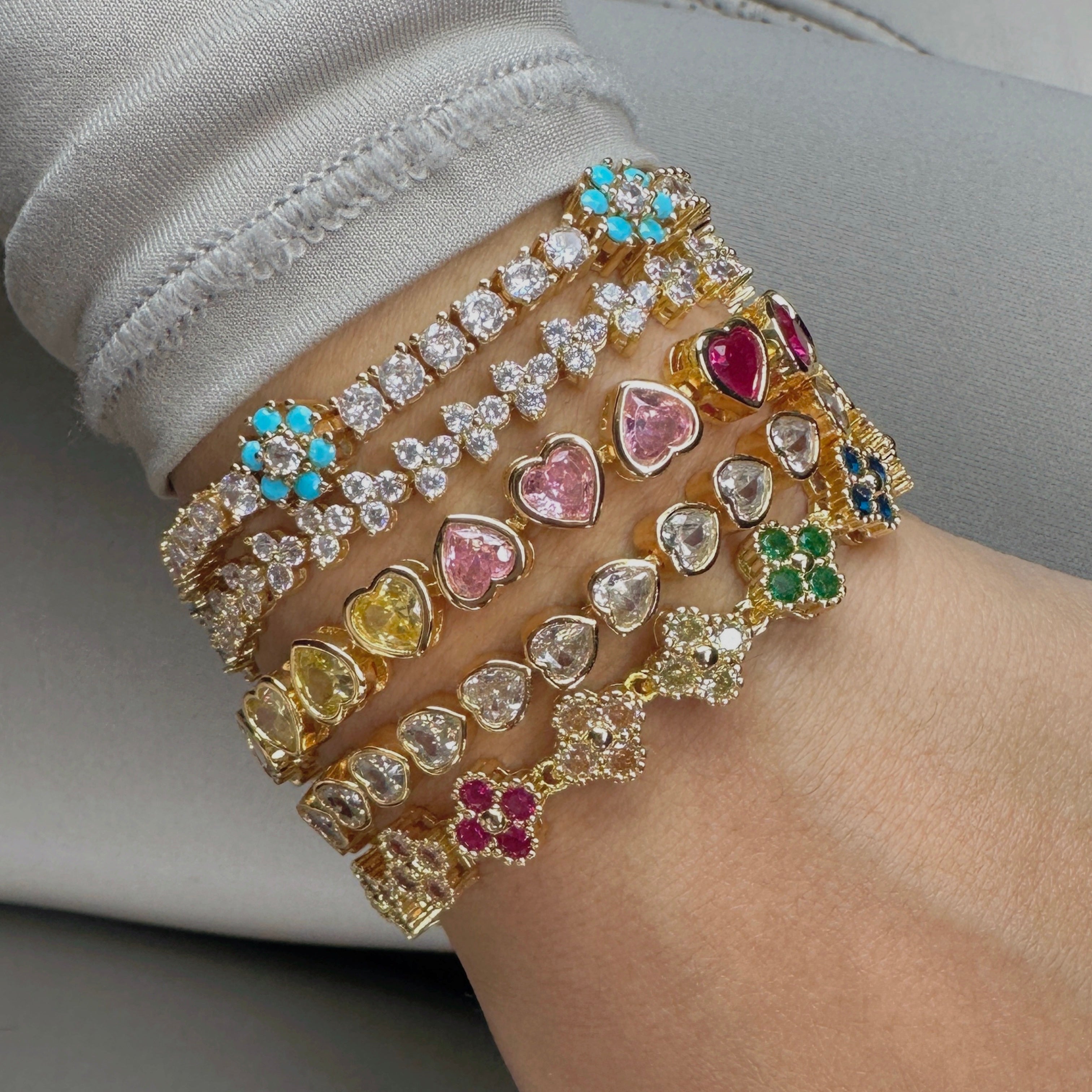 Rainbow Hearts Tennis Bracelet