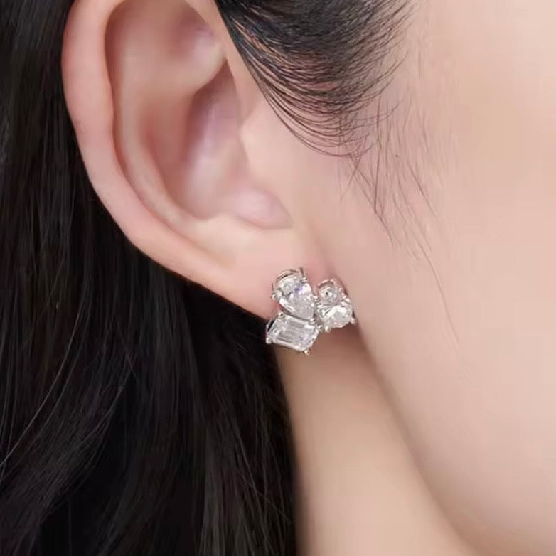 6 CTW Mixed-Cut Moissanite Trilogy Cluster Earrings | 925 Sterling Silver