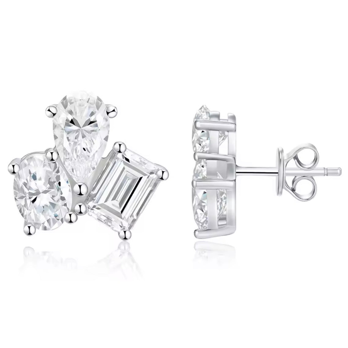 6 CTW Mixed-Cut Moissanite Trilogy Cluster Earrings | 925 Sterling Silver