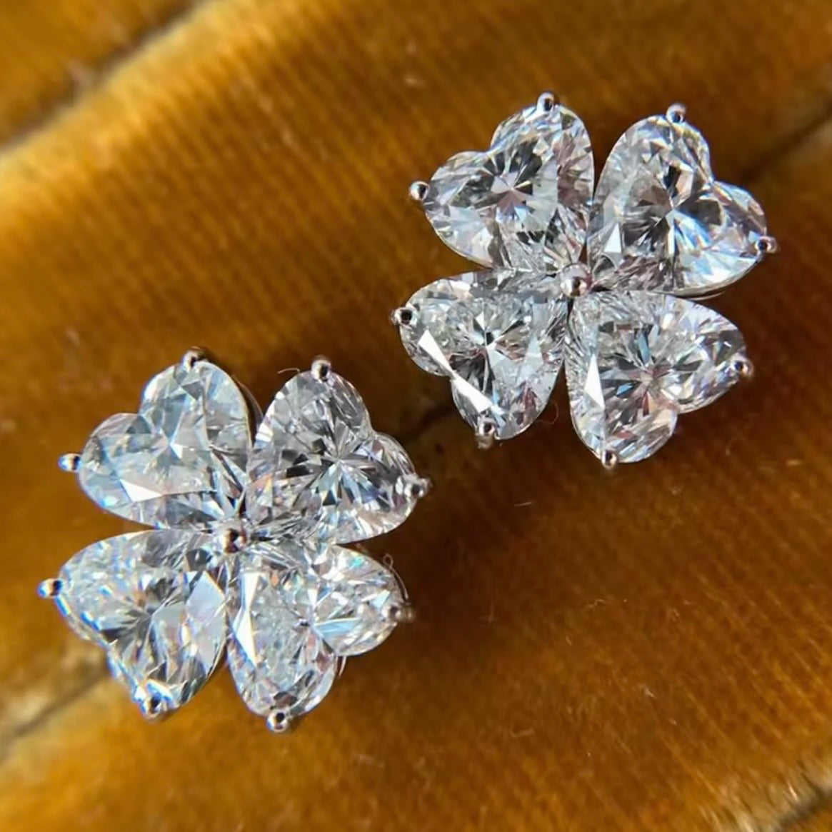 4 CTW Heart-Cut Moissanite Clover Earrings | 925 Sterling Silver