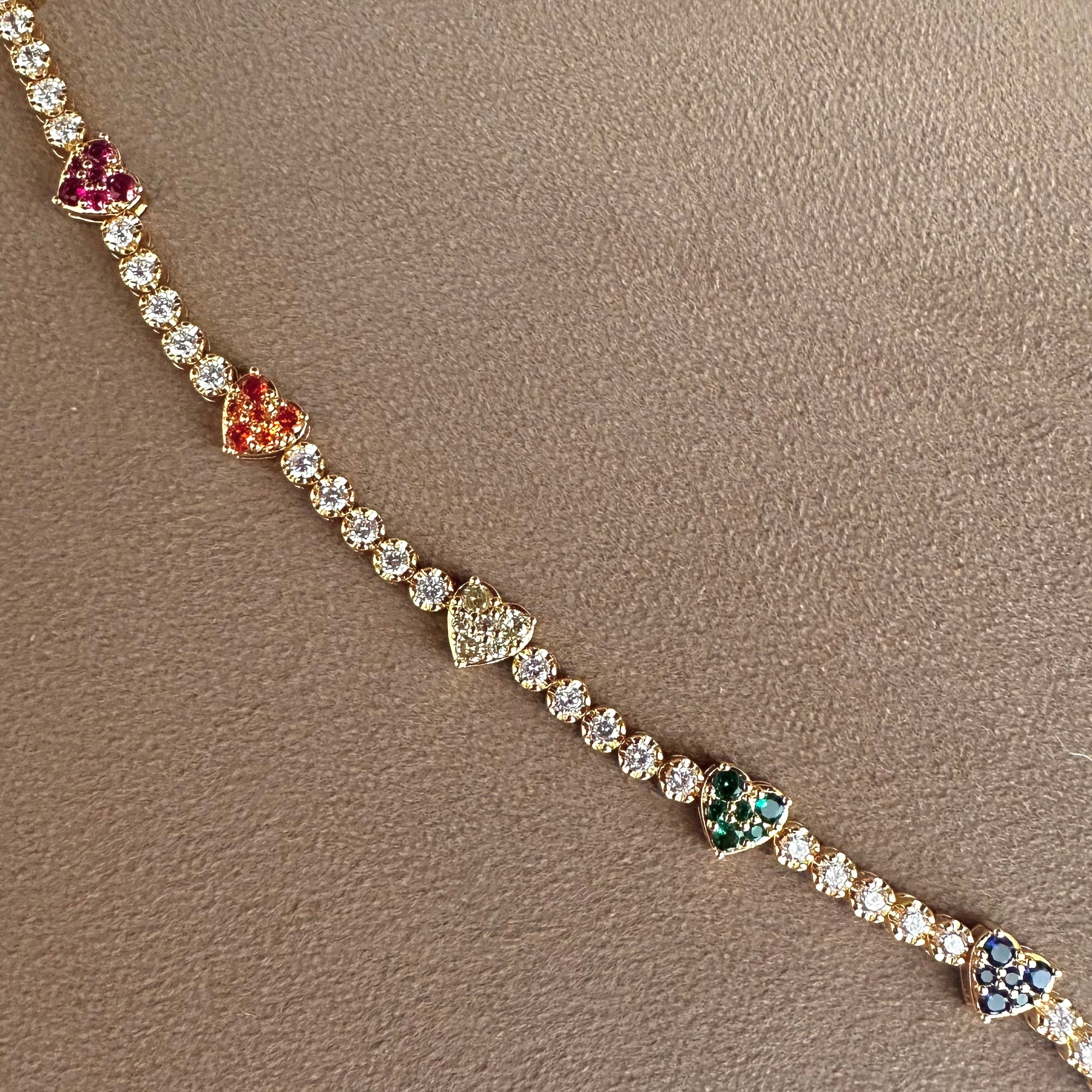 Radiant Rainbow Heart Tennis Bracelet