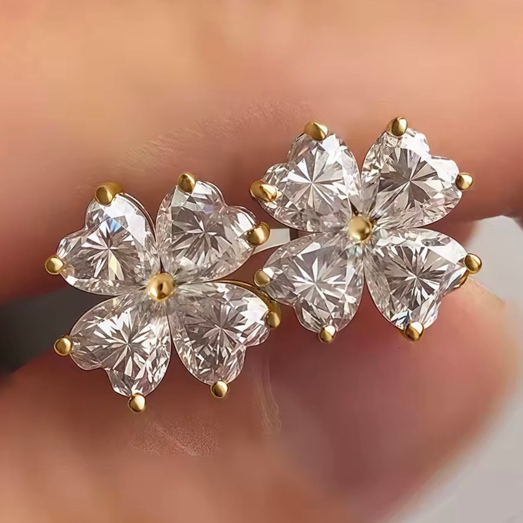 4 CTW Heart-Cut Moissanite Clover Earrings | 925 Sterling Silver
