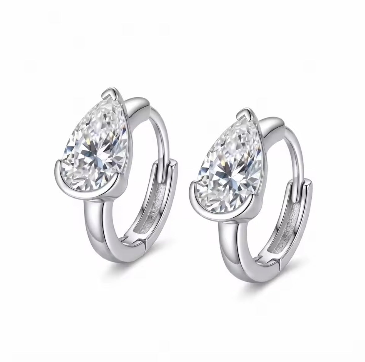 1CT-2CT PEAR MOISSANITE HUGGIE | 925 STERLING SILVER