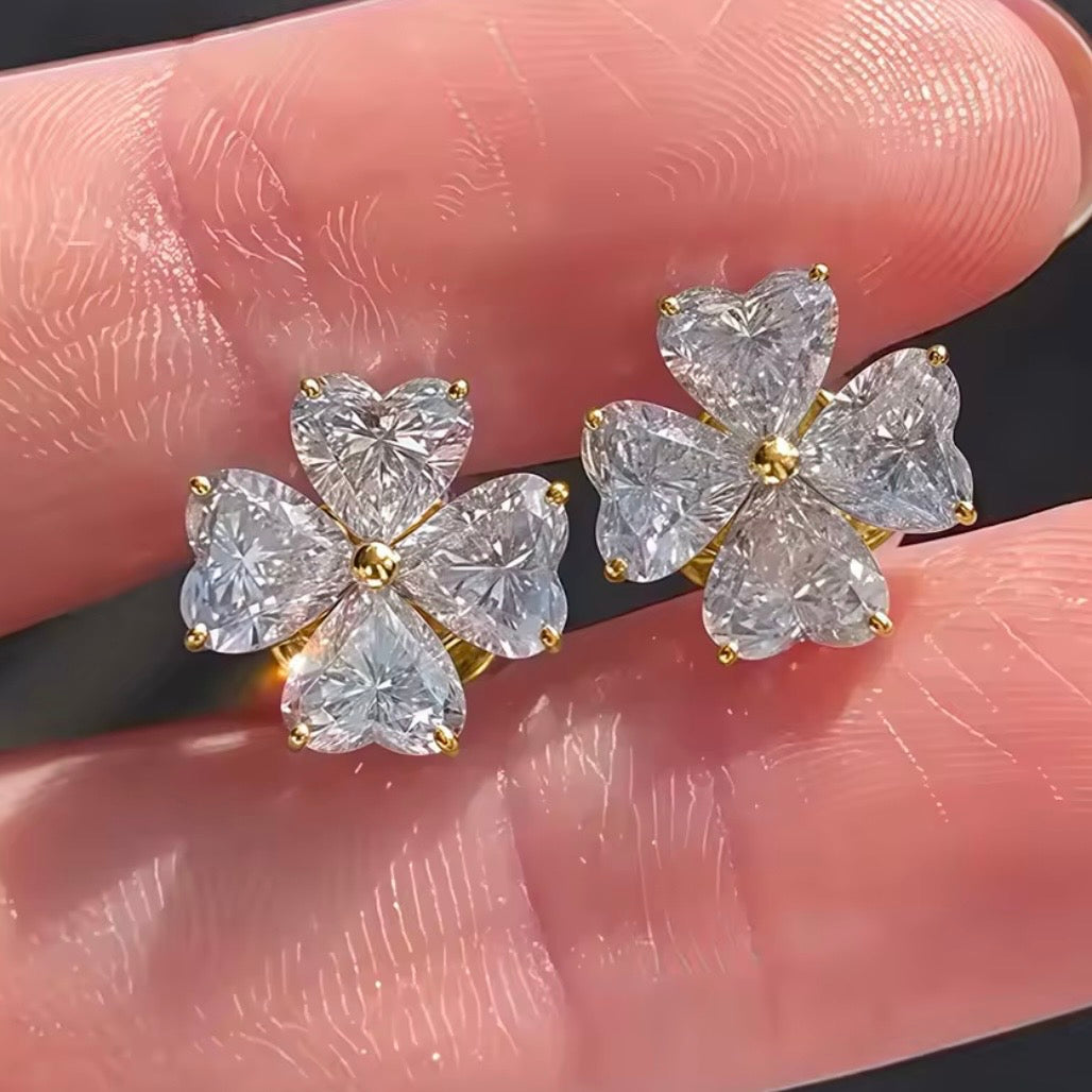 4 CTW Heart-Cut Moissanite Clover Earrings | 925 Sterling Silver