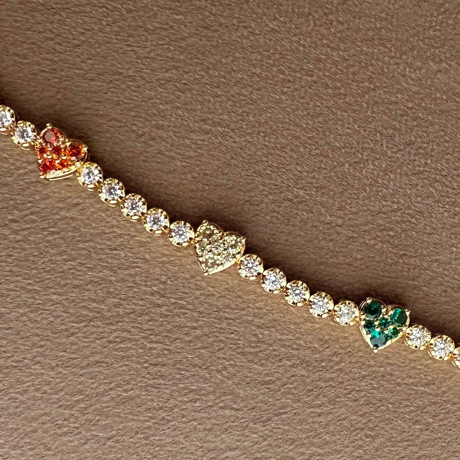 Radiant Rainbow Heart Tennis Bracelet