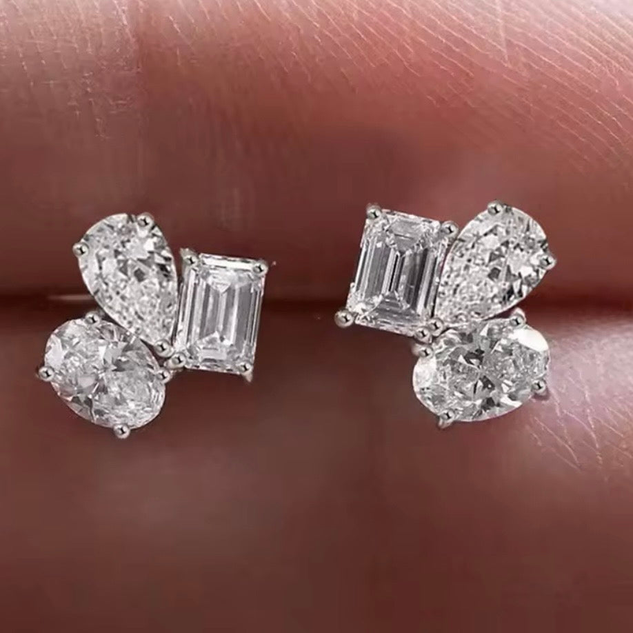 6 CTW Mixed-Cut Moissanite Trilogy Cluster Earrings | 925 Sterling Silver