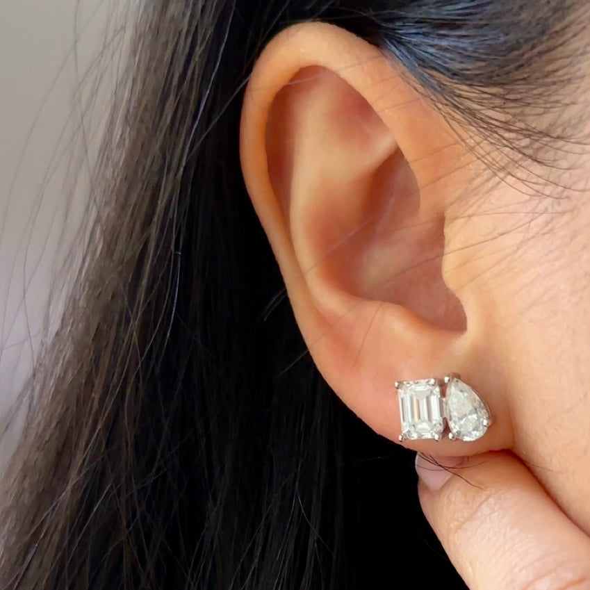 TOI ET MOI | EMERALD & PEAR CUT MOISSANITE EARRINGS | 925 SILVER