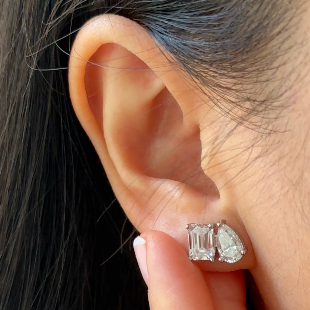 TOI ET MOI | EMERALD & PEAR CUT MOISSANITE EARRINGS | 925 SILVER