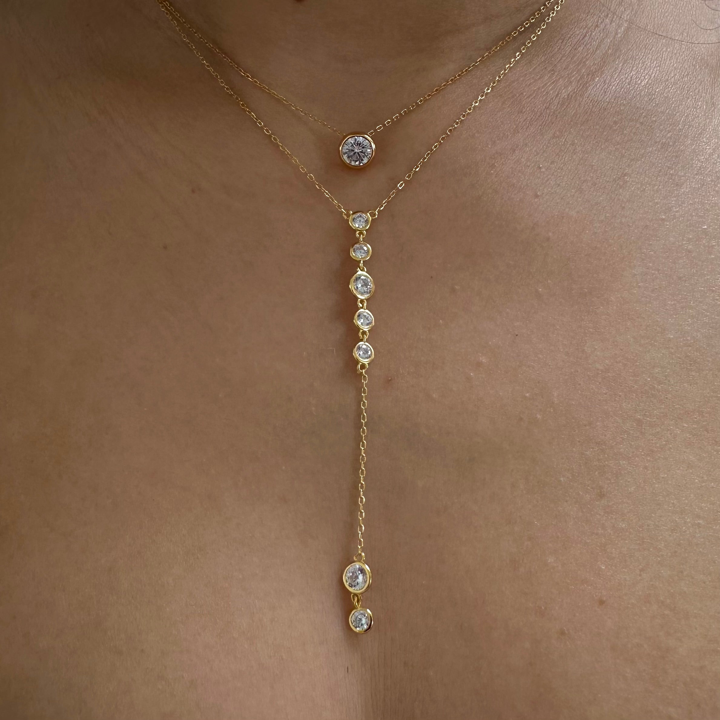 Multi Bezel Lariat Necklace