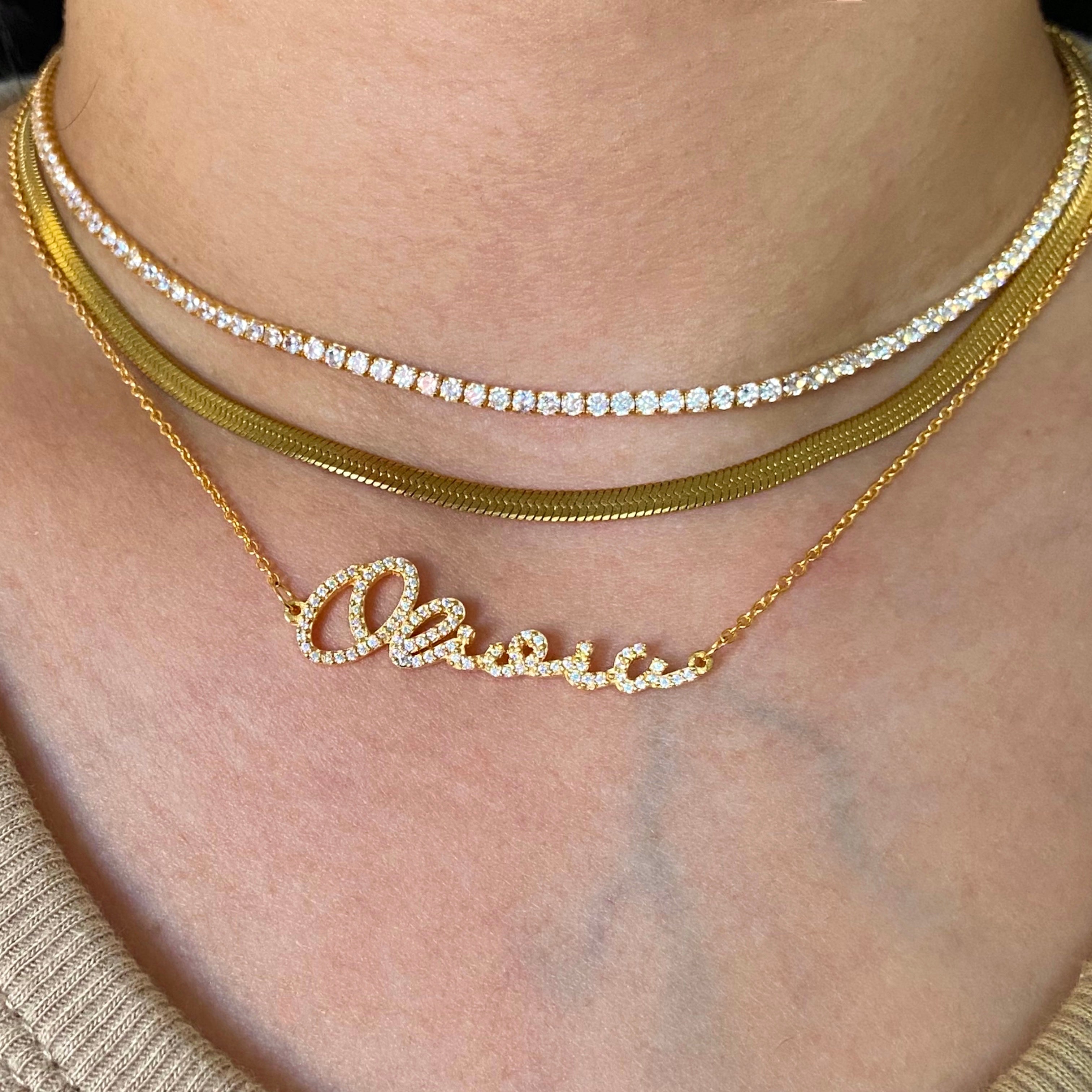 Pavé script name necklace