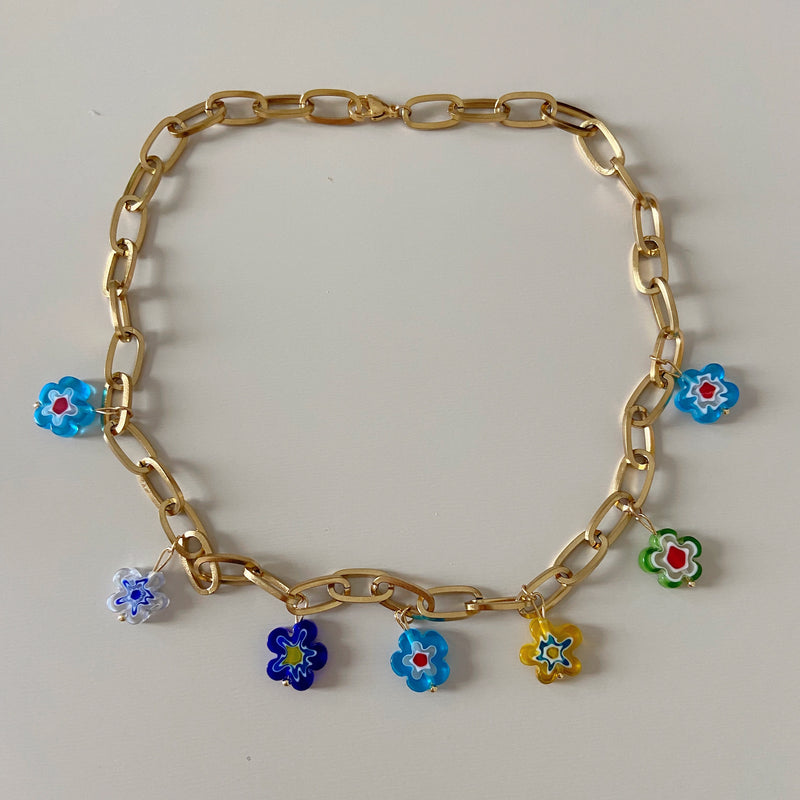Bohemian flower glass bead necklace