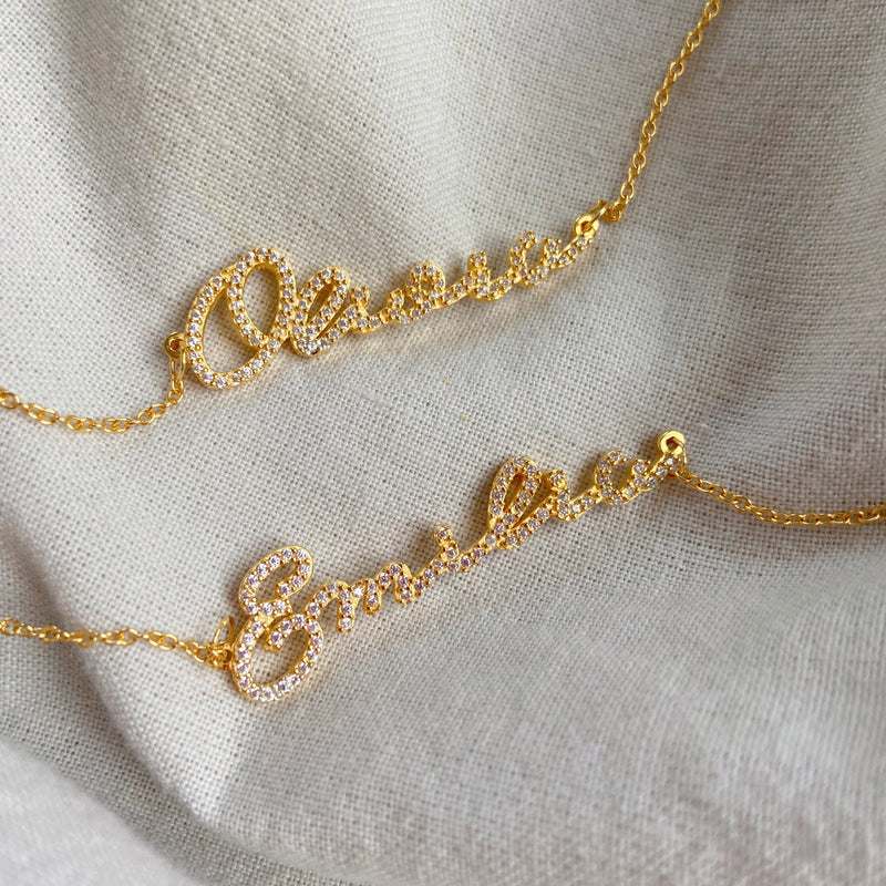 Pavé script name necklace